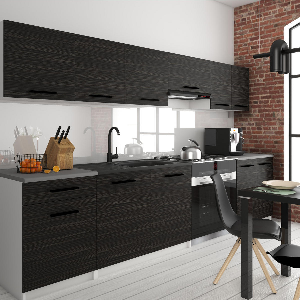 KUCHYNSKÁ linka Italia 2 240 cm, s pracovnou doskou, eben - čierna, drevo (240/143/60cm) - B BELINI GROUP