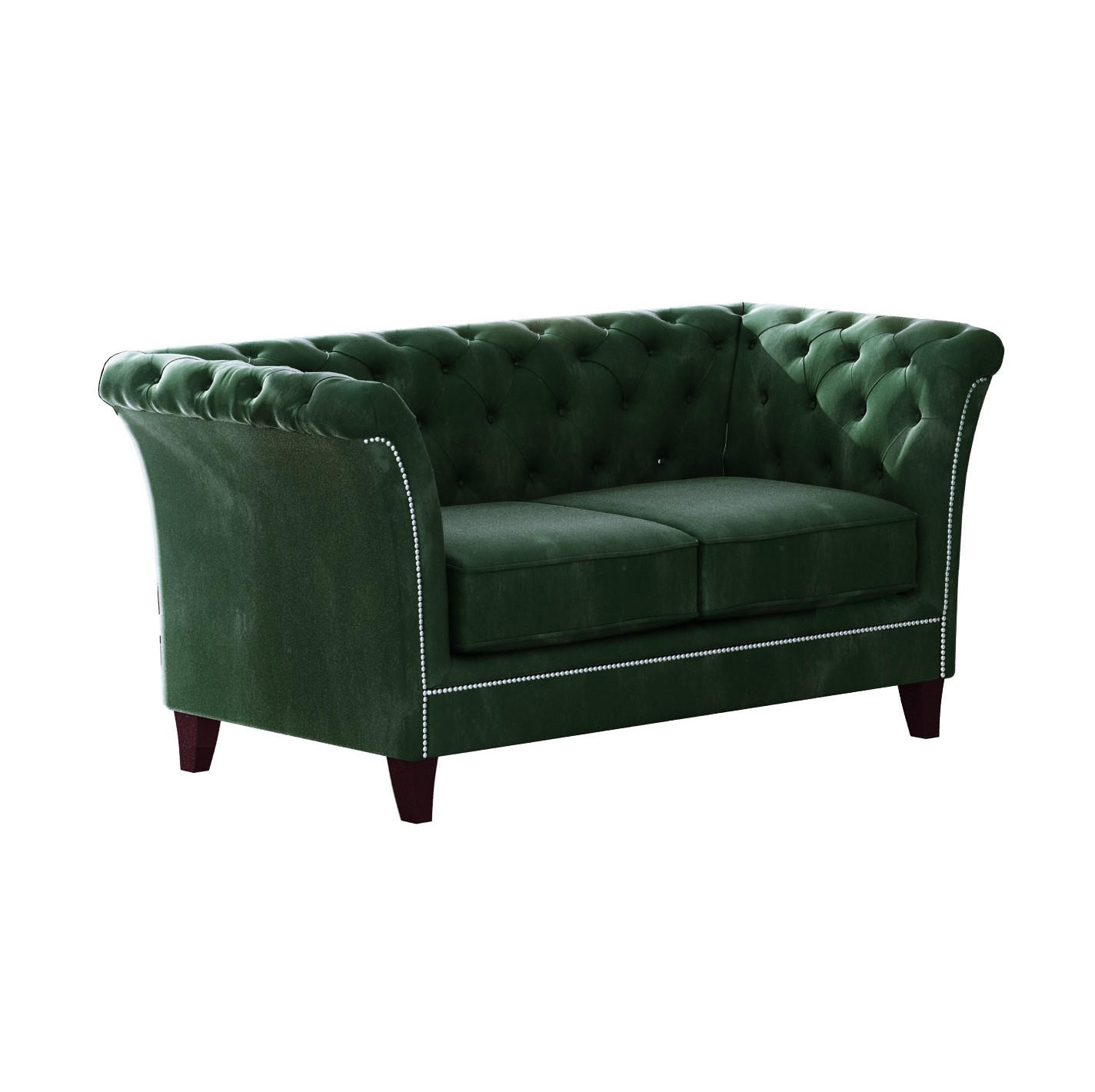 CHESTERFIELD-SOFA 2-Sitzer Fusion Grün Samt - Smaragdgrün/Braun, Holz/Textil (175/75/82cm) - S-Style Möbel