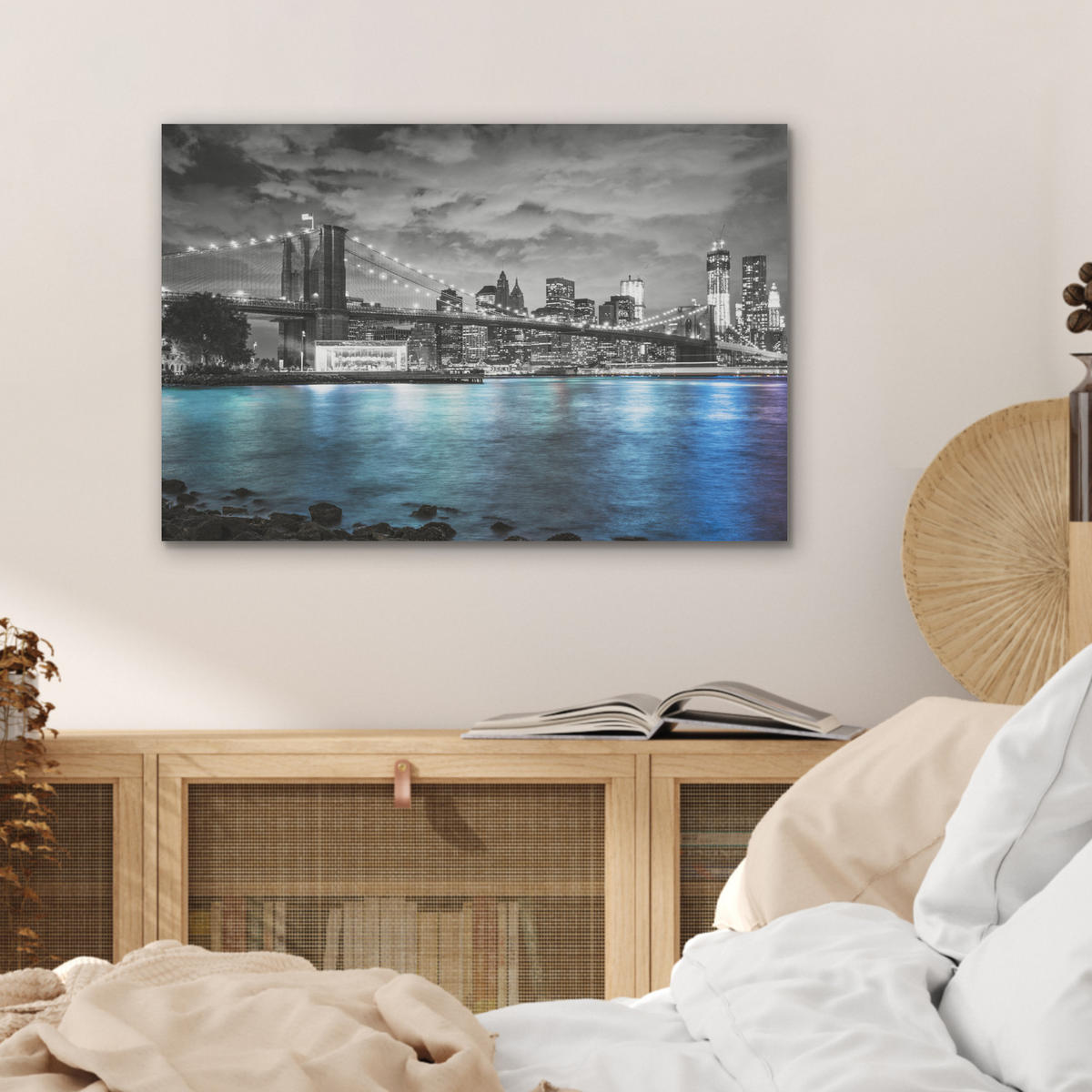 AKUSTIKBILD New York - Skyline - Stadt - Blau Wanddeko 70x50 cm - Blaugrau, Kunststoff (70/50/0.9cm) - MuchoWow