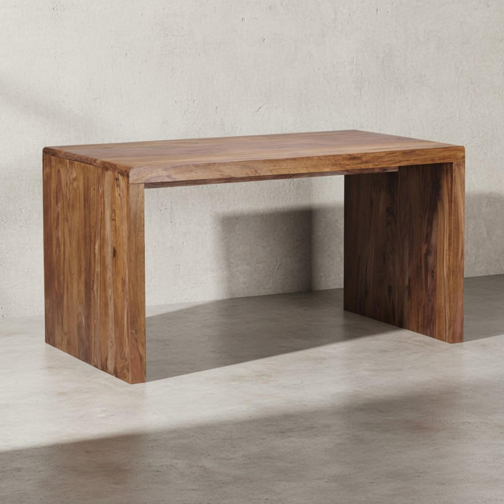 SCHREIBTISCH Massivholz Stauraum Abgerundete Ecken, Braun 140x80x76 cm - Braun, Holz (80/140/76cm) - KADIMA DESIGN