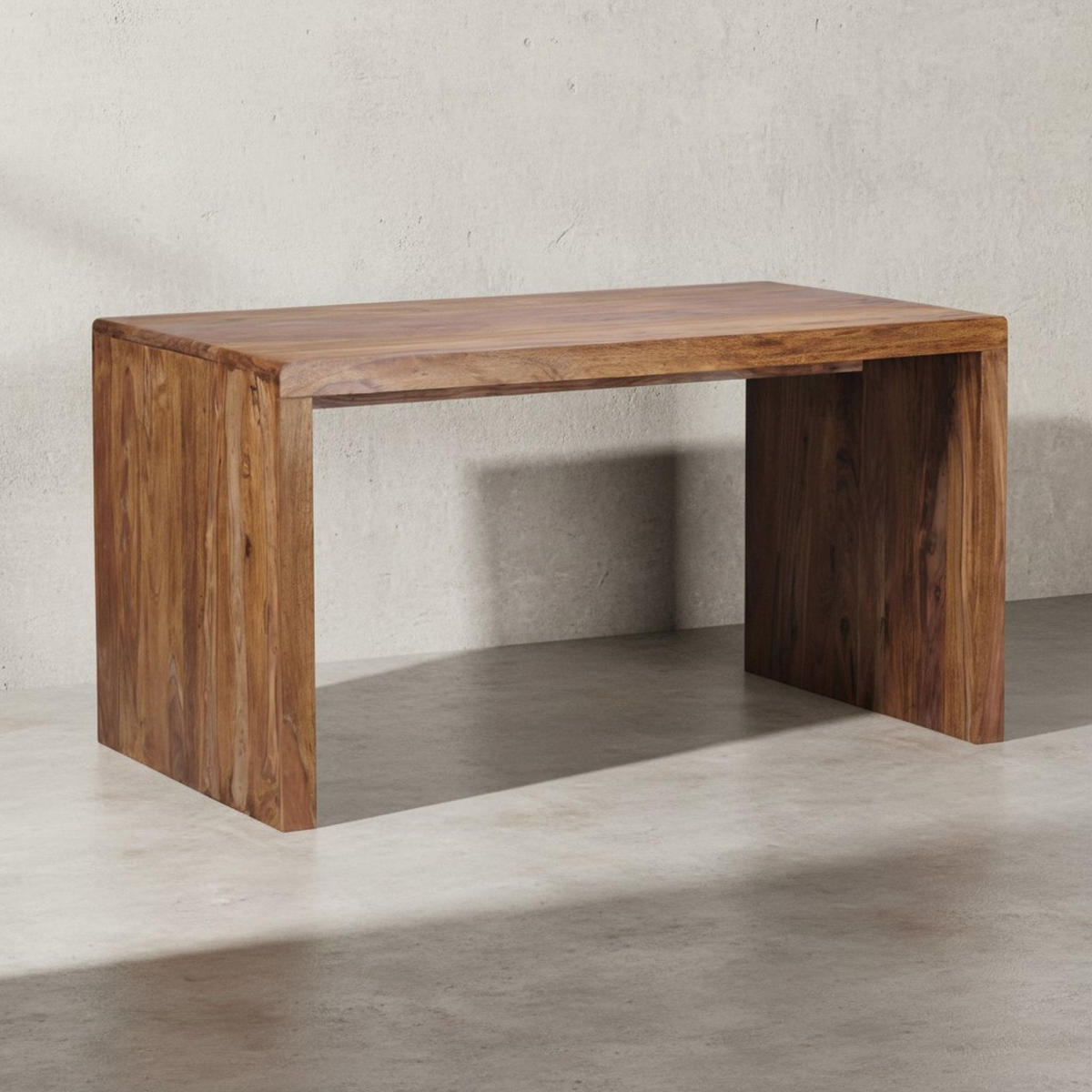 SCHREIBTISCH Massivholz Stauraum Abgerundete Ecken, Braun 140x80x76 cm - Braun, Holz (80/140/76cm) - KADIMA DESIGN