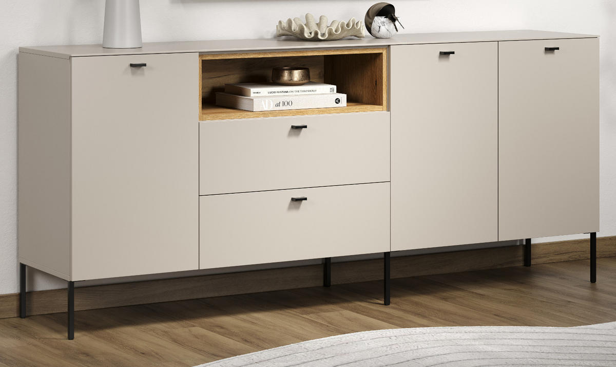 SIDEBOARD Kaschmir, Eiche 197 cm, Kommode mit Soft-Close - Kaschmir/Eichefarben, Holzwerkstoff/Metall (197/85/42cm) - Top.Furn