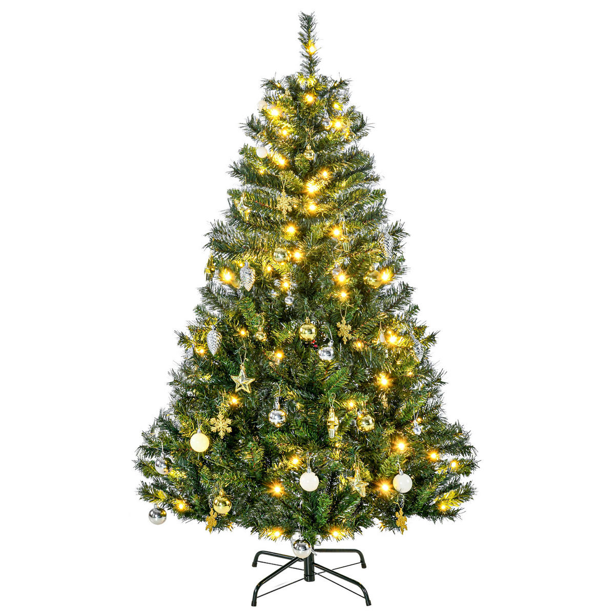 WEIHNACHTSBAUM Tannenbaum mit Deko 120 LEDs 511 Spitzen Ø95 x 150H cm - Grün, Kunststoff (150cm) - HOMCOM