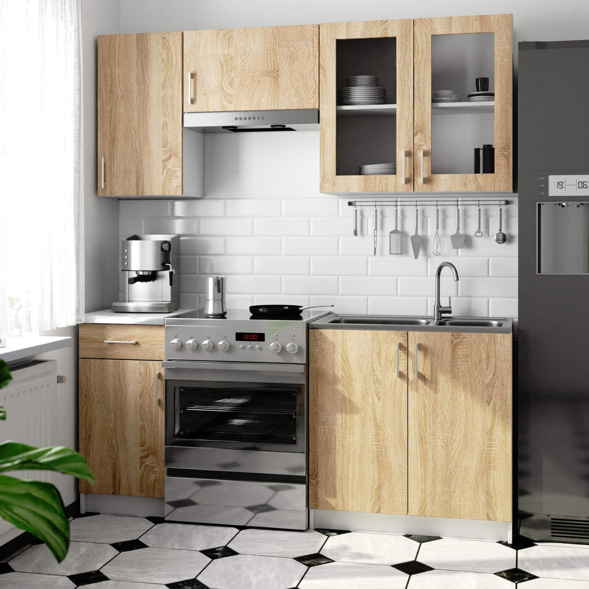 KUCHYŇSKÝ BLOK Bílá, dub Sonoma 203/180/44,5 - bílá, kompozitní dřevo (180/203/44.5cm) - RAUMHIRSCH FURNITURE