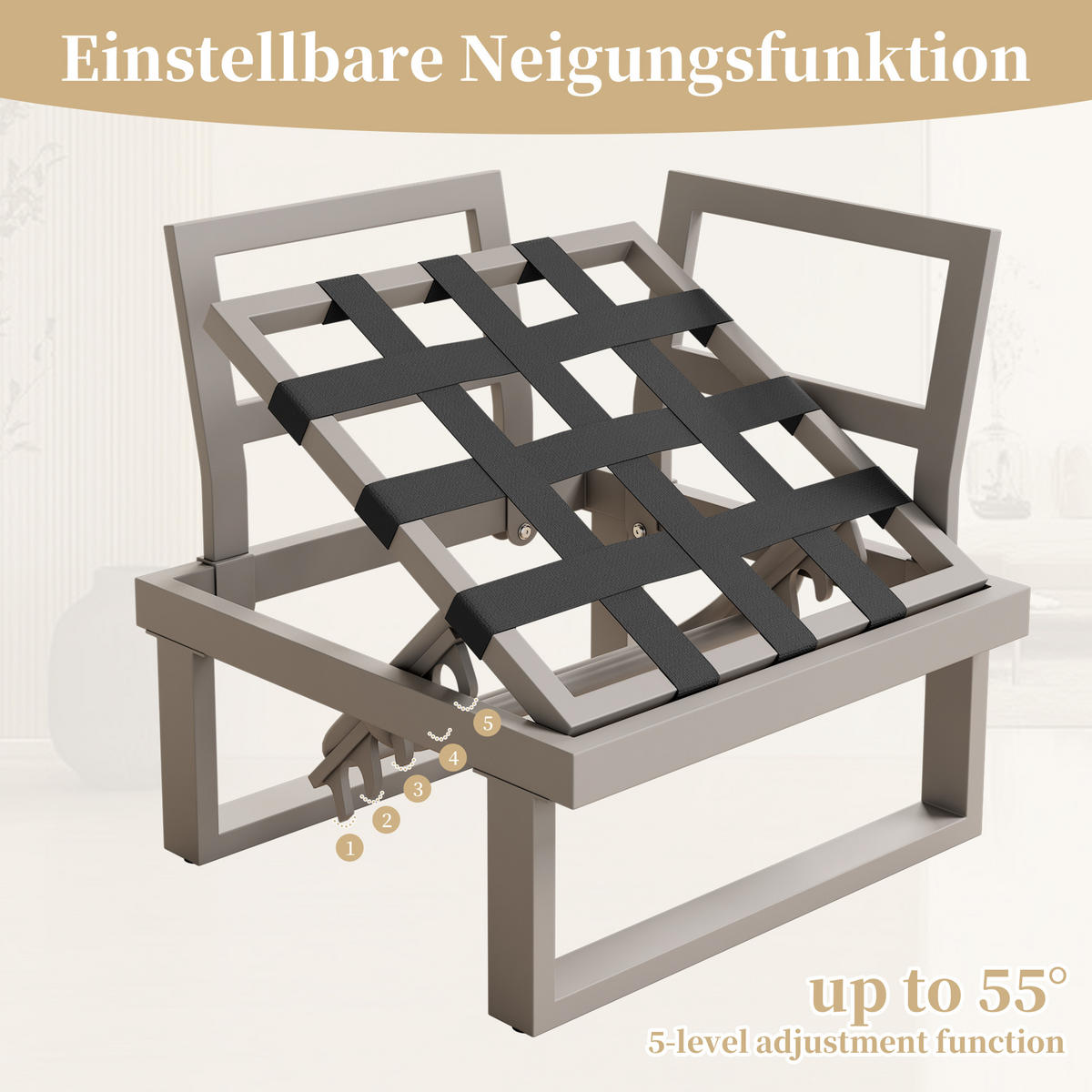 GARTENMÖBEL-SET Ecksofa Verstellbar 2 Couchtische Stahl Beige Khaki - Beige, Textil - FLIEKS