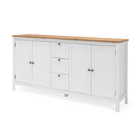 SIDEBOARD weiß Landhaus mit Eiche Artisan 180 x 90 cm, Kommode 4-türig - Silberfarben/Weiß, Holzwerkstoff/Kunststoff (180/90/40cm) - Furn.Design