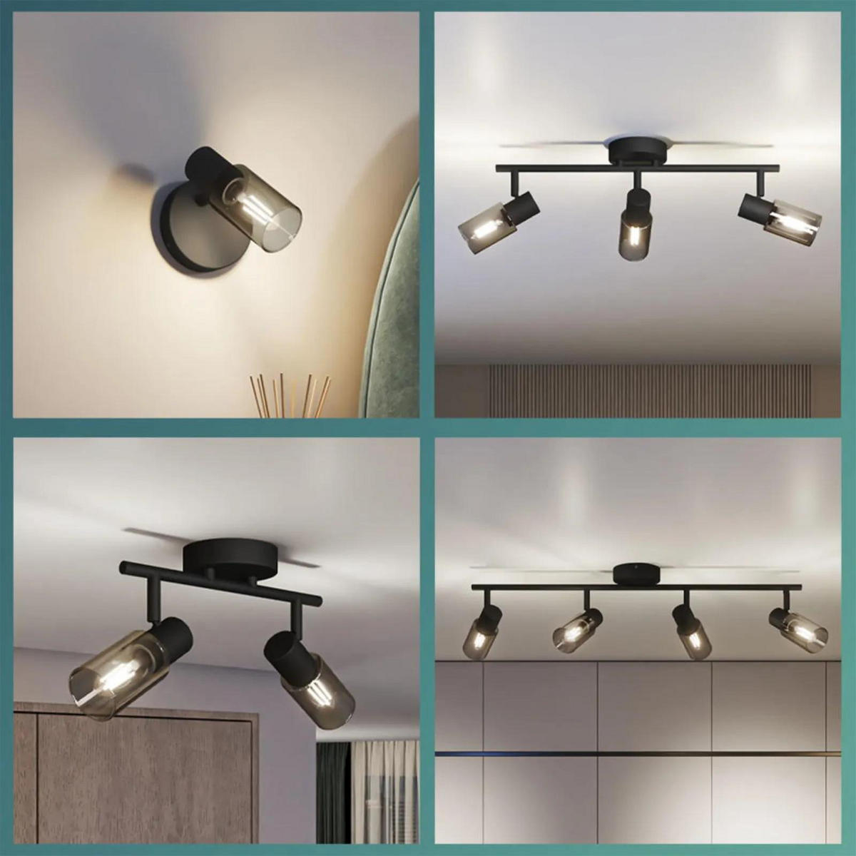 DECKENLEUCHTE Palms Schwarz-transparent - Schwarz, Glas (9.8/9.8/13.7cm) - Philips