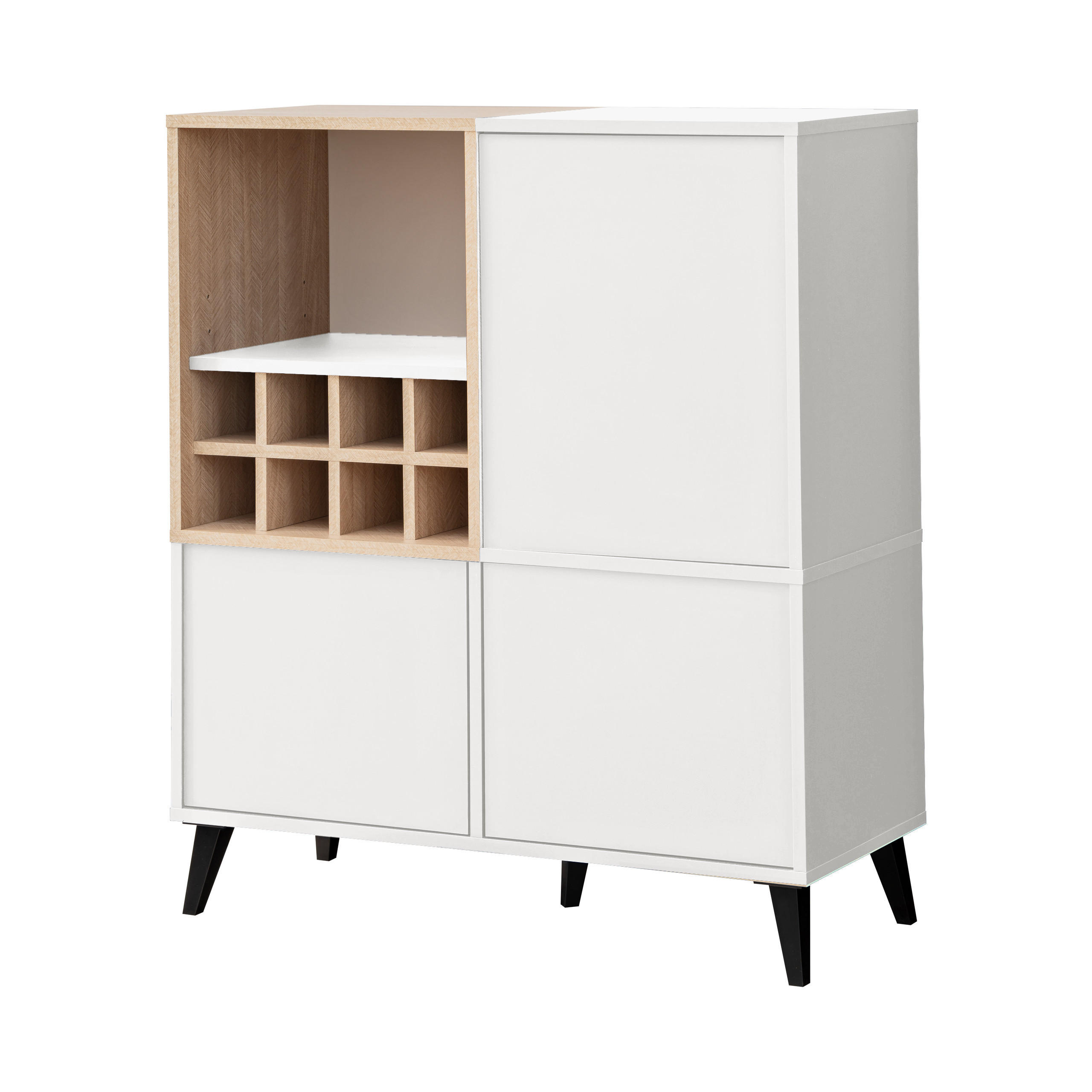 SIDEBOARD MIT WEINSCHRANK FONDI, Weiß, Skandinavische Tanne - Hellbraun/Weiß, Glas/Holzwerkstoff (90/102/35cm) - Komodee