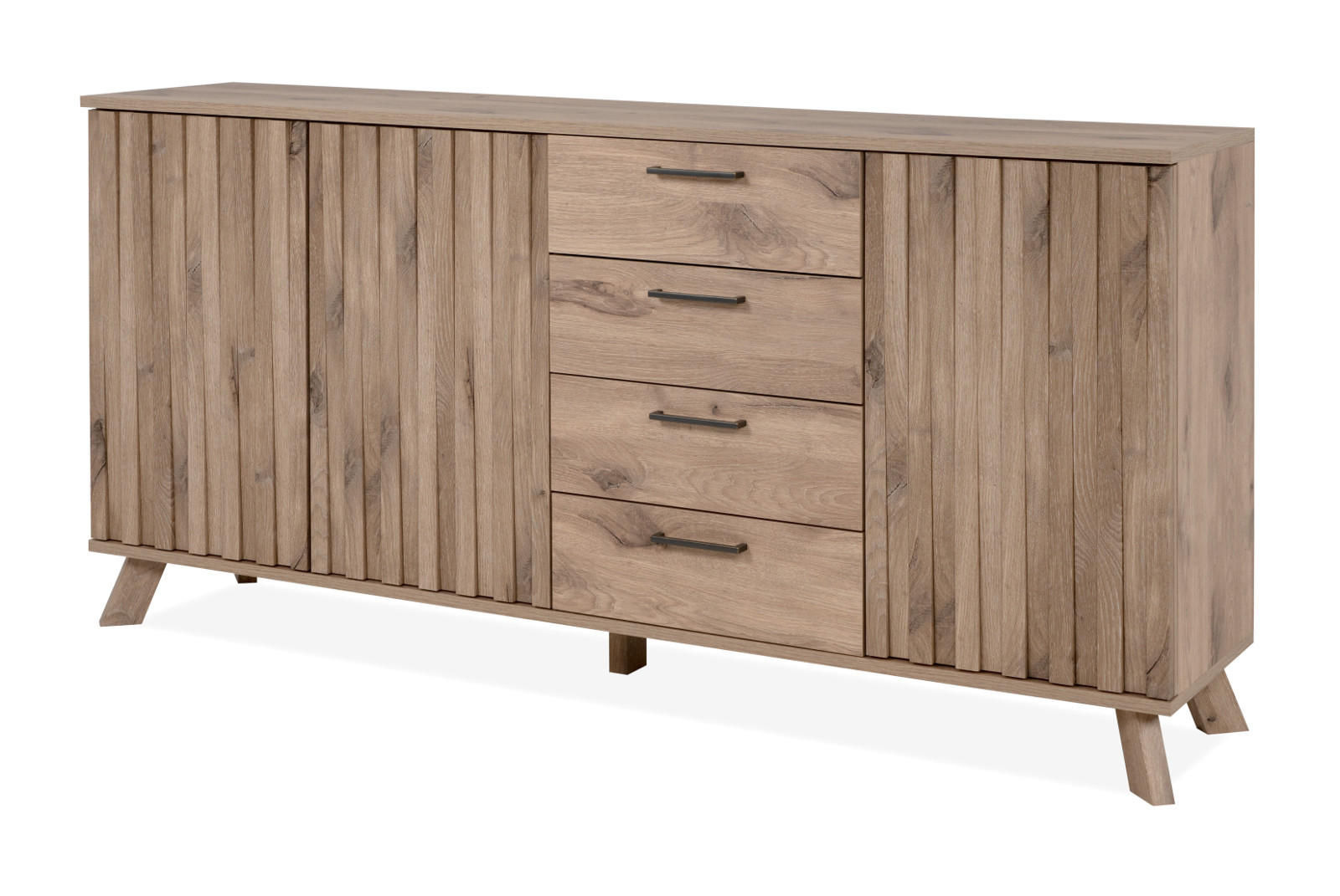 SIDEBOARD Eiche 175 cm, Kommode mit Push-to-Open und viel Stauraum - Eichefarben/Messingfarben, Holzwerkstoff/Metall (175/85/40cm) - Furn.Design