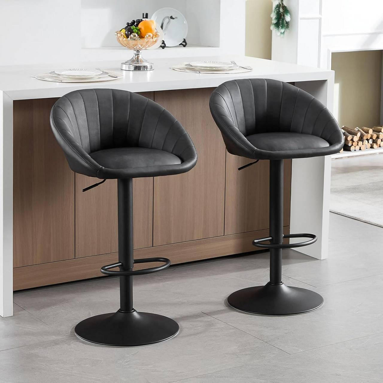 BARHOCKER 4er Set Kunstleder, Metall, Anthrazit - Anthrazit/Schwarz, Kunststoff/Metall (53/83/45cm) - Woltu