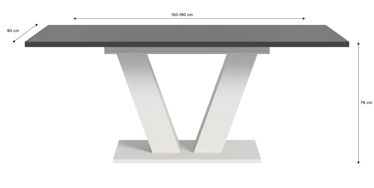 ESSTISCH MOTION (B/H/T: ca. 150/76/90 cm) in Weiß/grau - Weiß, Holzwerkstoff (90/150/76cm)
