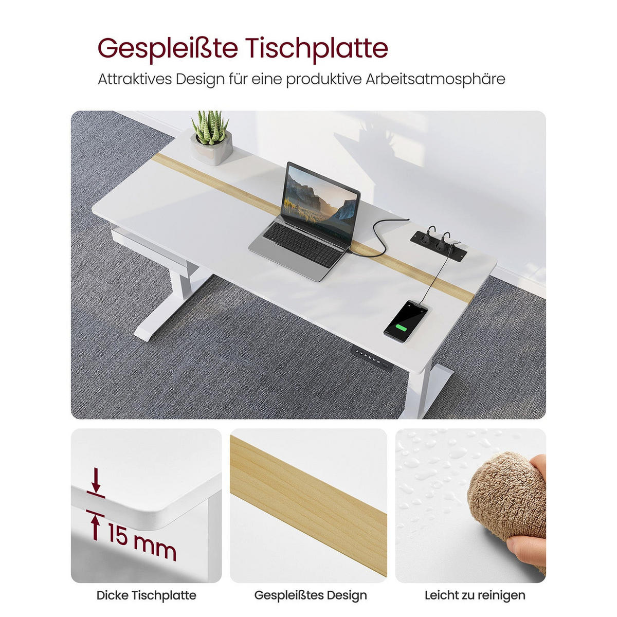 HÖHENVERSTELLBARER SCHREIBTISCH RIGA - Weiß, Holzwerkstoff (60/140/120cm) - Hansiro
