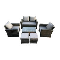 GARTENSOFA SET mit Couchtisch Polyrattan Dunkelgrau 6-Sitzer - Dunkelgrau, Metall - Fimous