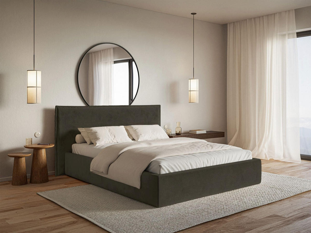 POLSTERBETT Softie Dunkelgrün Velours 140x200 - Dunkelgrün, Textil (140/200cm) - Selsey