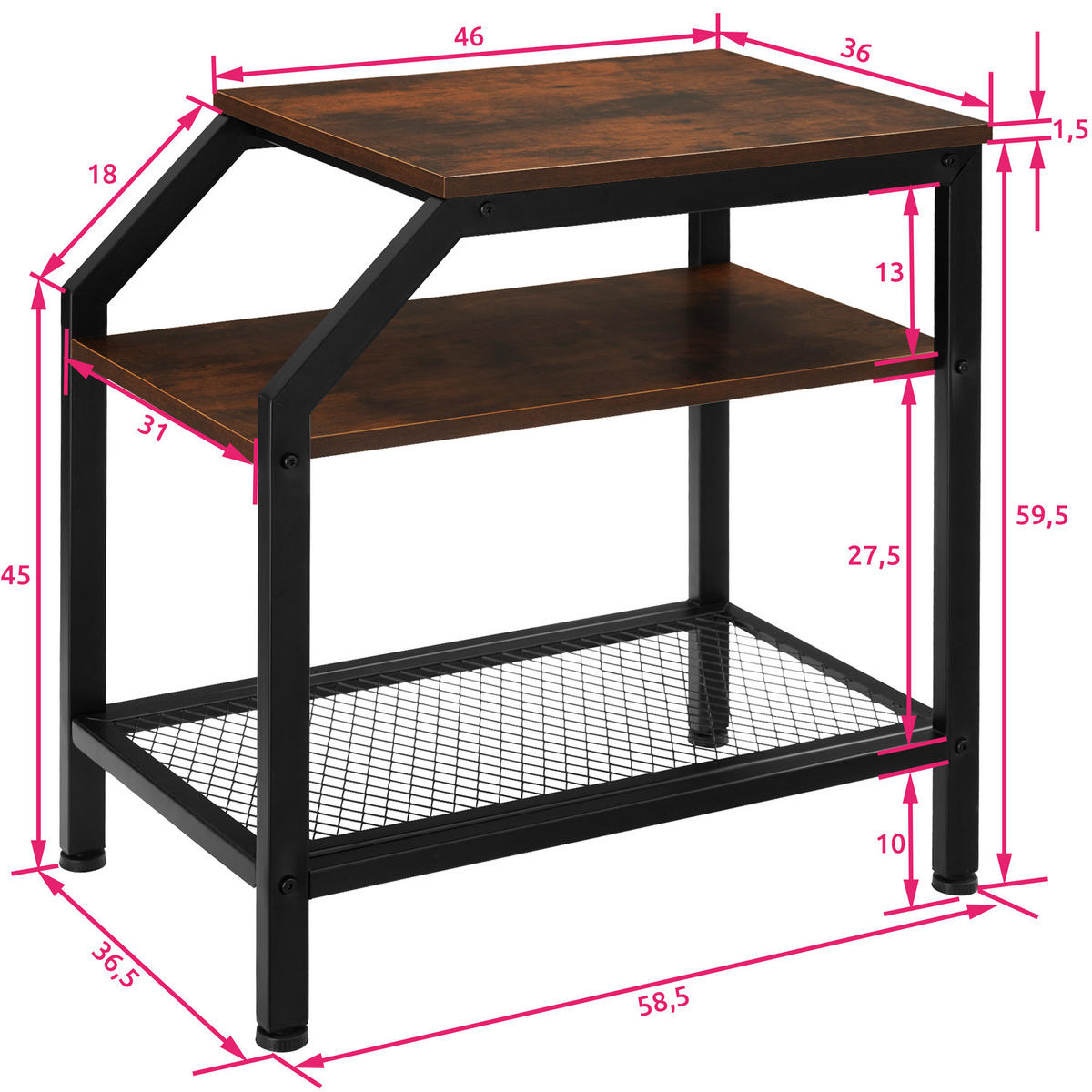 BEISTELLTISCH Plymouth,36,5 x 58,5 x 59,5 cm,Industrial Holz dunkel, rustikal - Rostfarben, Holz (58.5/36.5/59.5cm) - tectake