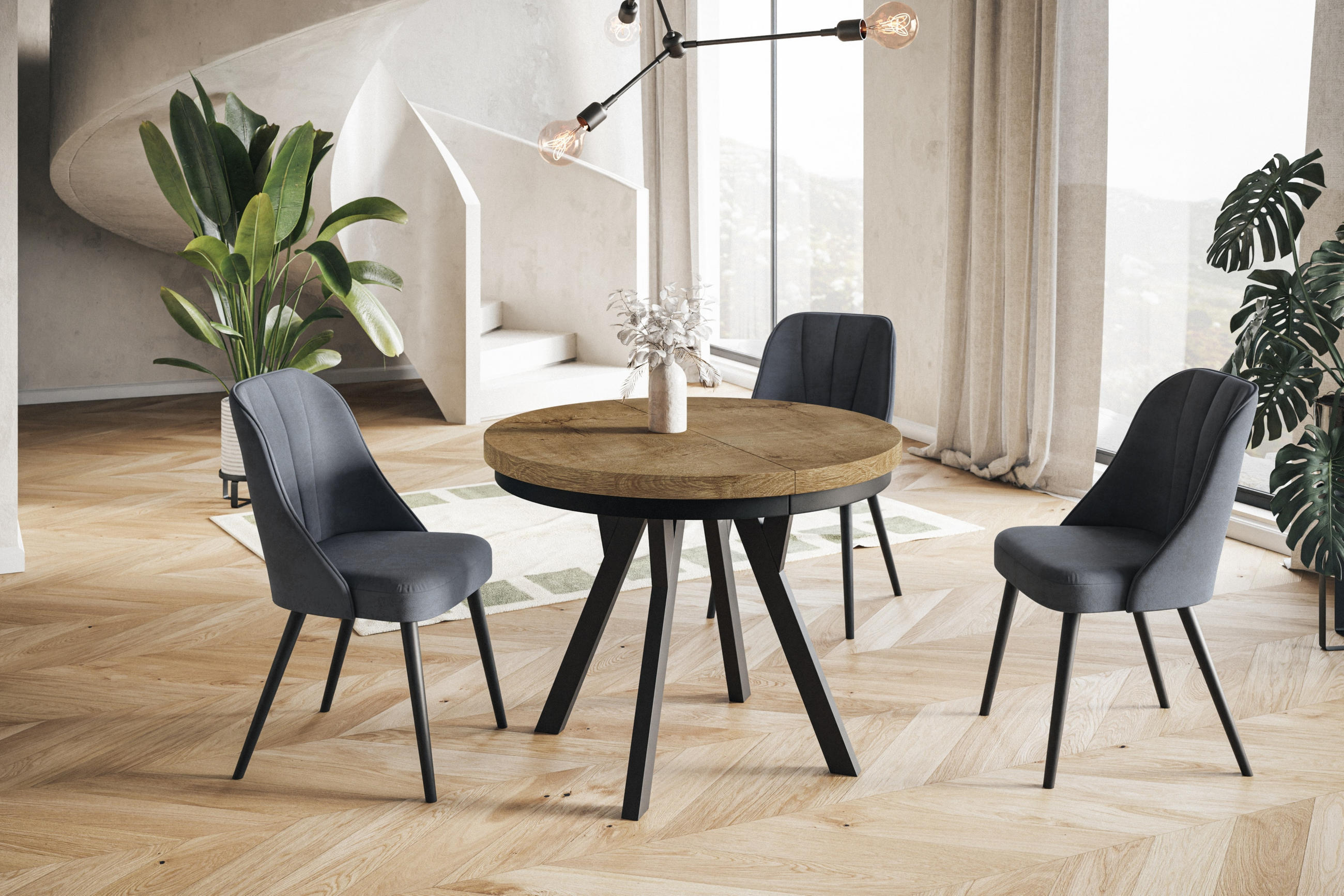ESSZIMMERTISCH EVO, ausziehbarer Tisch 80 cm bis 130 cm, Farbe: LEFKAS, mit Holzbeinen in Farbe Schwarz - Dunkelbraun/Schwarz, Holzwerkstoff (80/80/77cm) - Alpi-Möbel