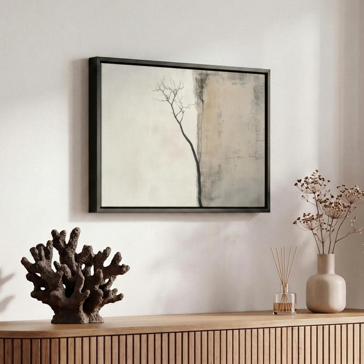 LEINWAND Bilder mit Rahmen - Wabi sabi - Pflanze - Beige - 30x20 - Taupe, Textil (30/20cm) - MuchoWow