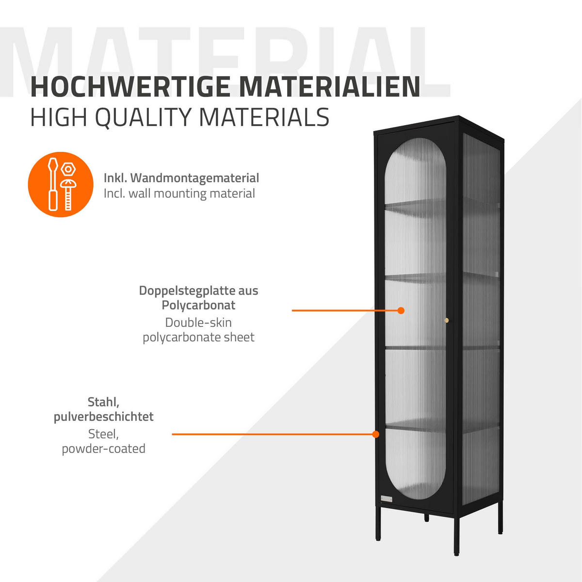 VITRINENSCHRANK Schwarz 175/42,5/40 cm - Schwarz, Metall (42/175/40cm) - ML-DESIGN