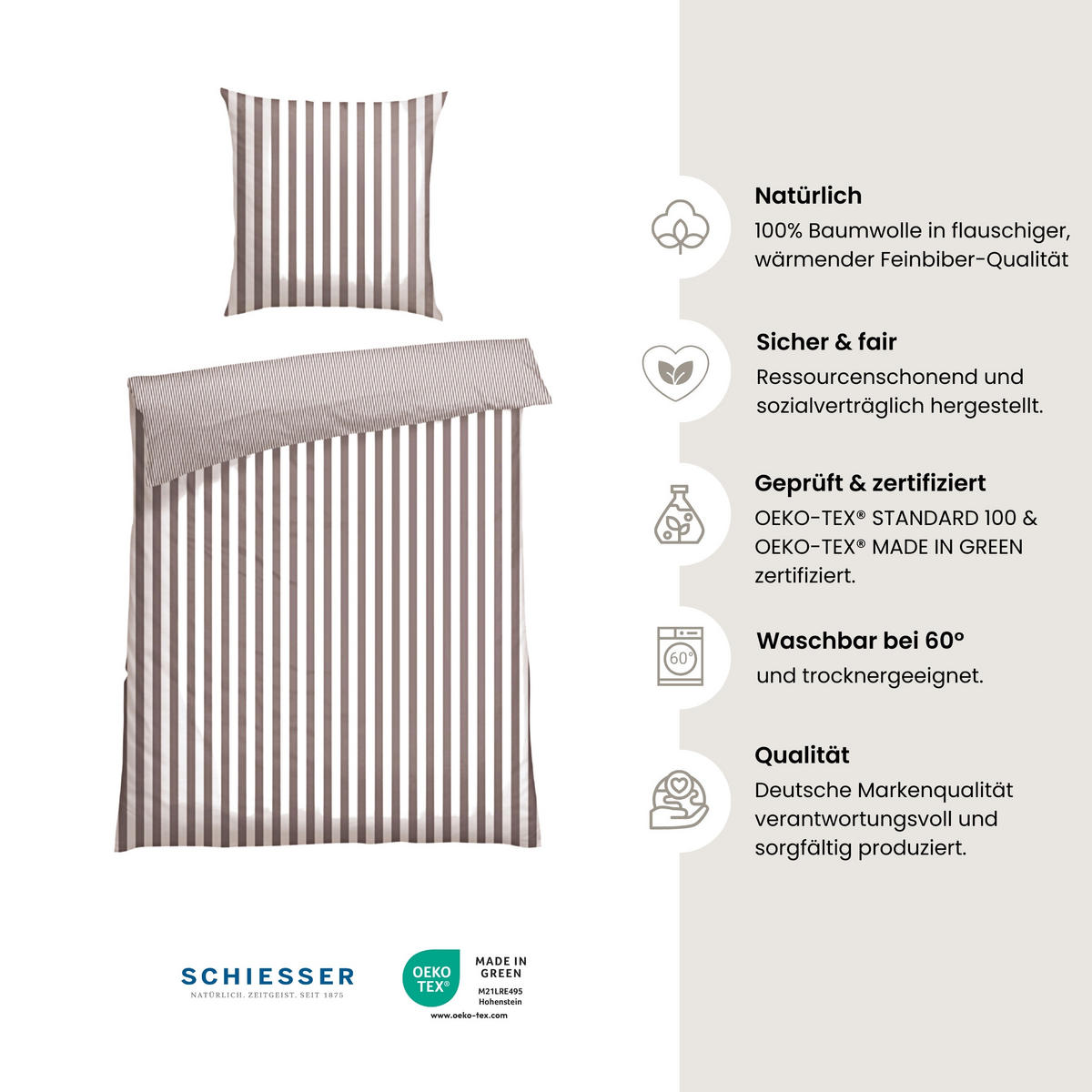 BETTWÄSCHESET Marie - Feinbiber - 2-teilig - 135 x 200 cm - Grau - Grau, Textil (135/200cm) - SCHIESSER