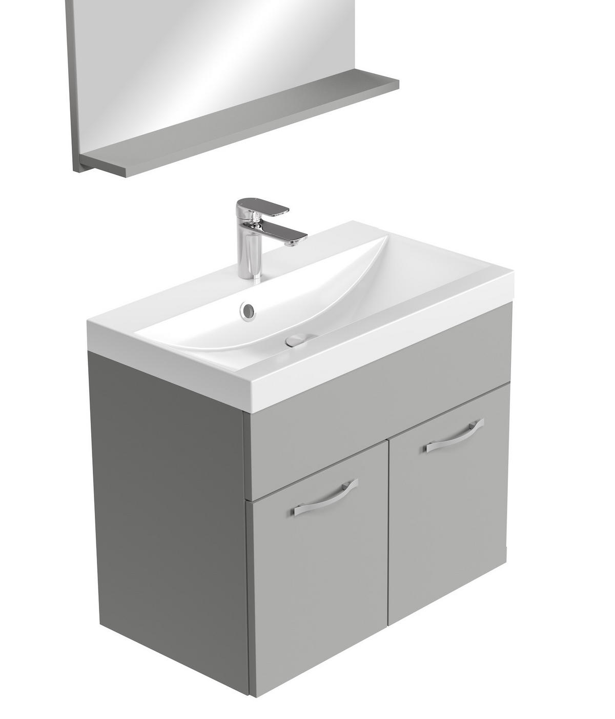 BADMÖBEL-SET Montreal 3 Teile Grau Matt - 60 x 35 x 51 cm - Grau, Holz (60/51/35cm) - Badplaats