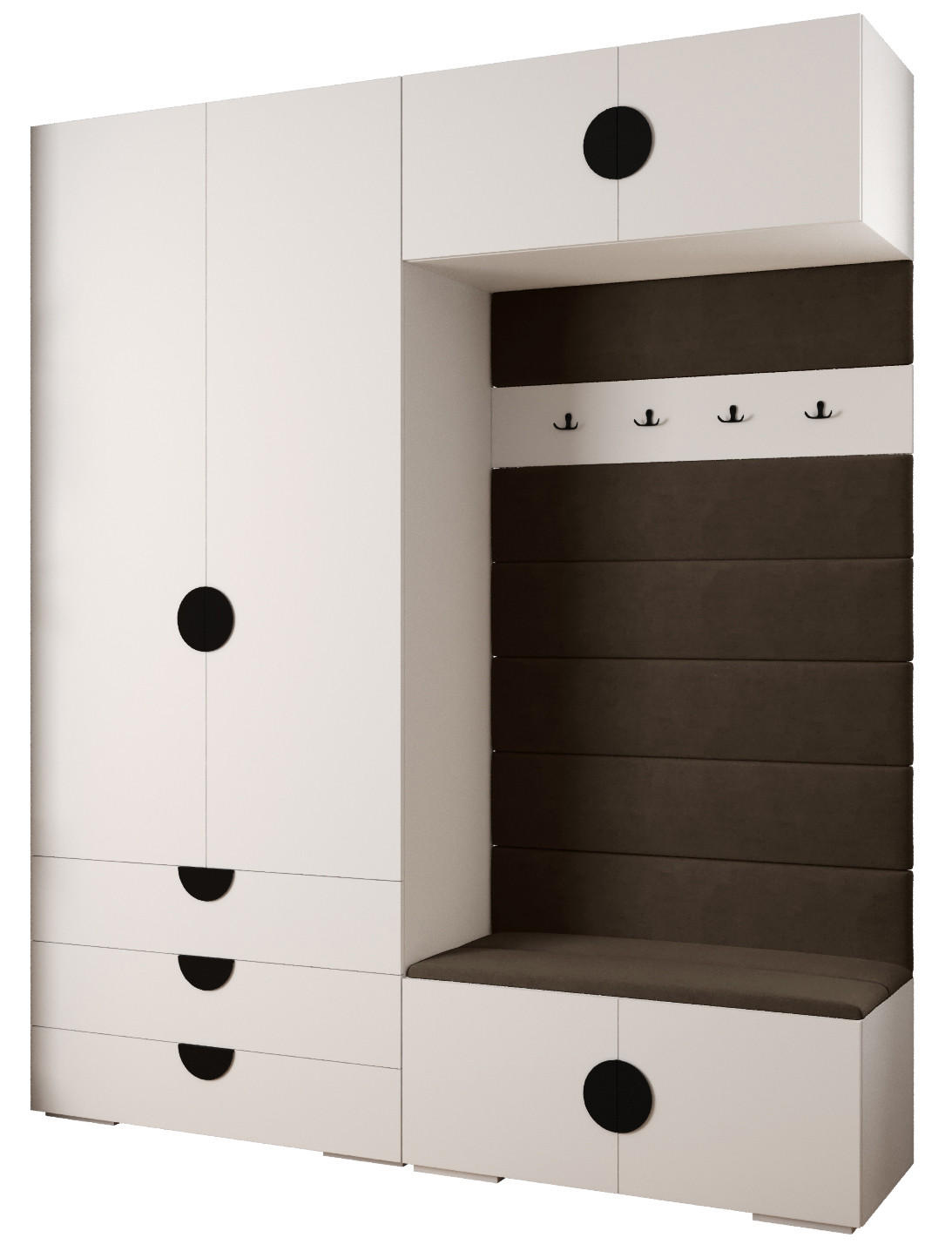 Abiks Möbel Garderoben-Set Weiß, Braun, Schwarz 200x236.7x47 cm