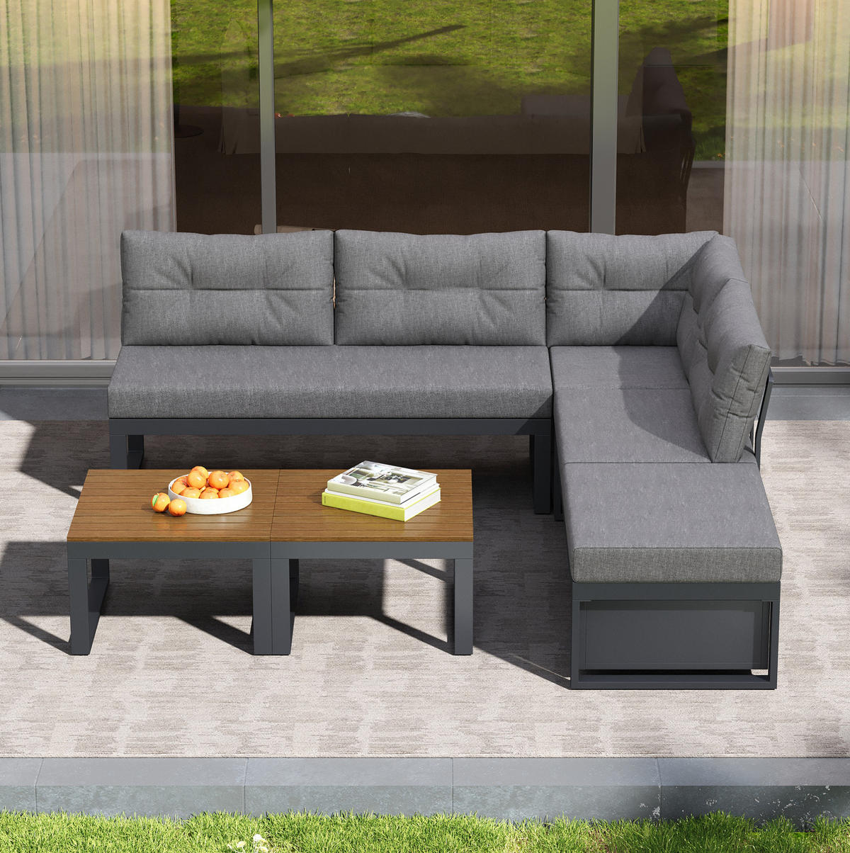 GARTENMÖBELSET modular mit Liegefunktion 191,5 x 191,5 cm Grau - Grau, Metall - Beauniv