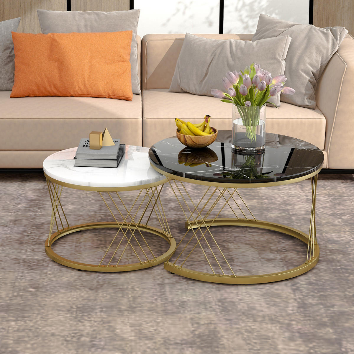 COUCHTISCH-SET 2er-Set Schwarz und Weiß - Schwarz, Holzwerkstoff (70/70/45cm) - Urban Meuble