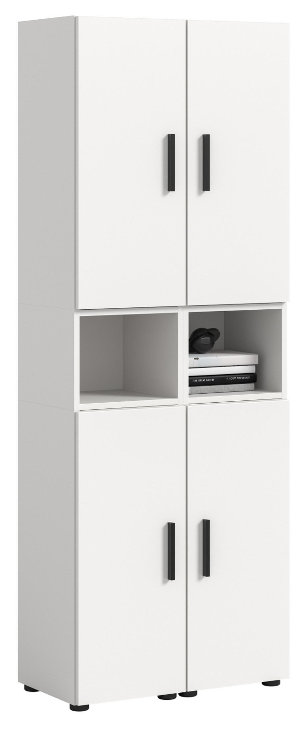 STAURAUMSCHRANK weiß 65 x 178 cm, Mehrzweckschrank mit viel Stauraum - Schwarz/Weiß, Holzwerkstoff/Kunststoff (65/178/34cm) - Inn.Furn