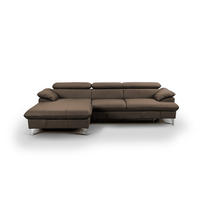 ECKSOFA mit Schlaffunktion und Bettkasten, Echtleder - Chromfarben/Braun, Leder/Holz (254/167cm) - Cotta