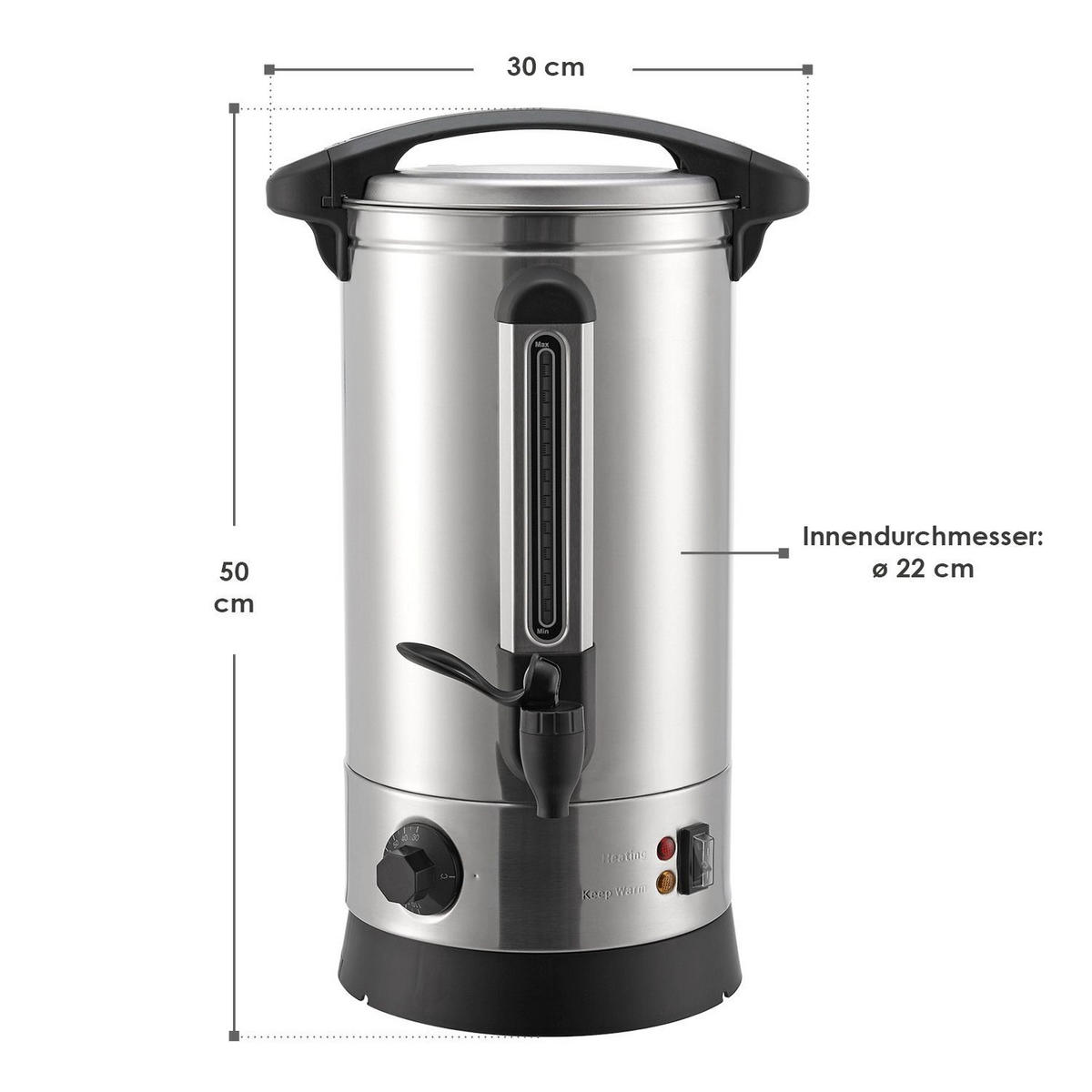 GLÜHWEINKOCHER Teramo 10 L - Silberfarben, Metall (30/50/23cm) - Juskys