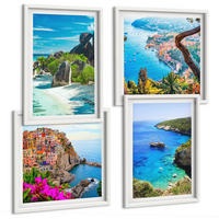 BILDER SET 4er Set - 50x50 cm & 40x60 cm Weißer Rahmen - Palmen am Meer, blaues Wasser - Weiß, Kunststoff (50/50cm) - TULUP