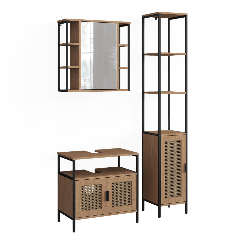 BADMÖBEL-SET Linara, Eiche, 3er Set - Eichefarben, Holzwerkstoff (60/59/35cm) - Vicco