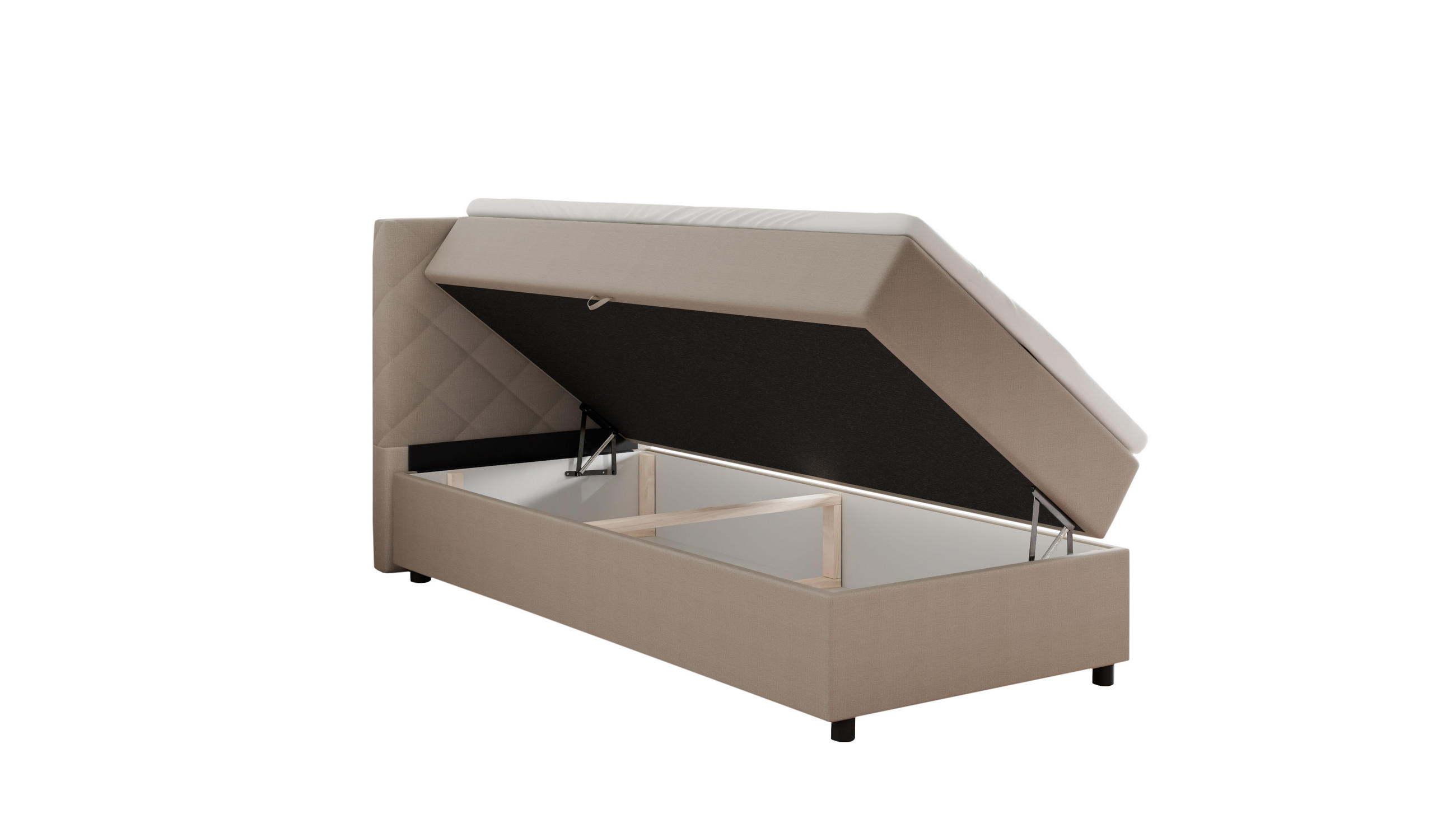 BOXBETT Diamaro 90x200 cm mit Bettkasten und Topper - Dunkelbeige - Beige, Holz (90/200cm) - Panda Möbel