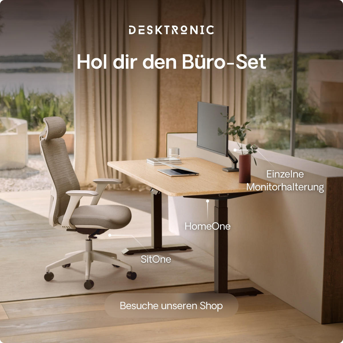 SCHREIBTISCH Elektrisch Höhenverstellbarer HomeOne 140x70cm Schwarz/Bambus mit Memory-Funktion, Anti-Kollisions Technologie - Hellgelb/Schwarz, Holz (70/140/72cm) - Desktronic