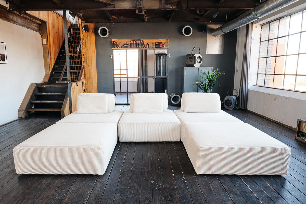 MODULSOFA WIOLO SOFT 5 MODULE 5 KISSEN Cremeweiß Cord - Creme/Schwarz, Kunststoff/Textil (333/84/222cm) - KAWOLA