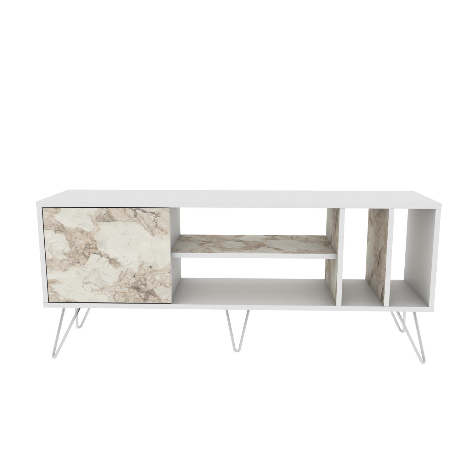 TV-ELEMENT Mictico 140 cm Weiß Marmor Decor - Creme/Weiß, Holzwerkstoff (35.5/58.4/140cm) - Decorotika