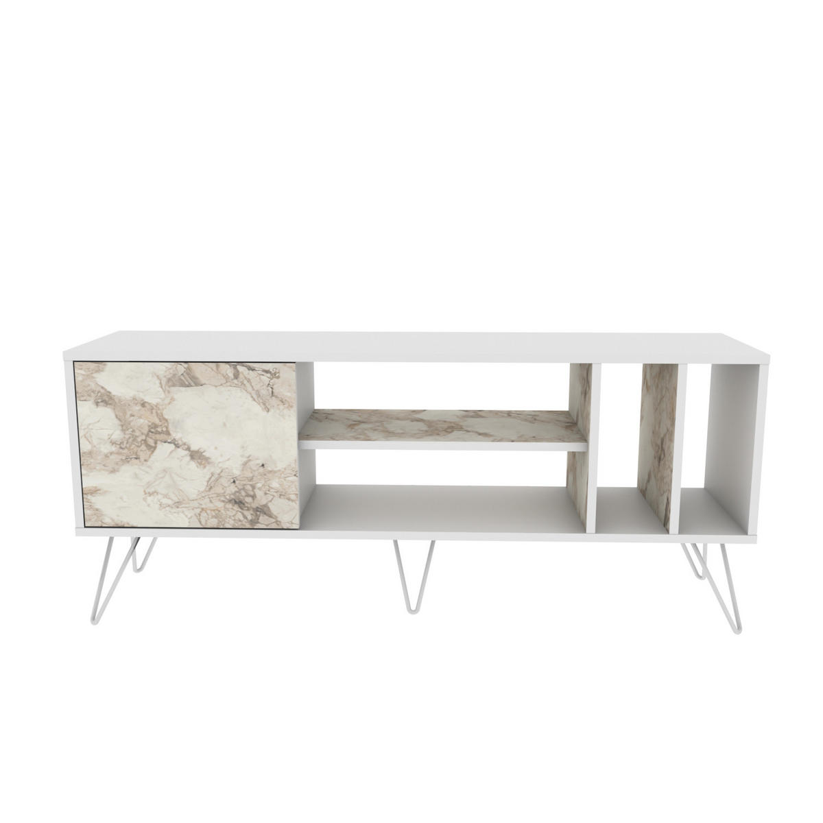 TV-ELEMENT Mictico 140 cm Weiß Marmor Decor - Creme/Weiß, Holzwerkstoff (35.5/58.4/140cm) - Decorotika