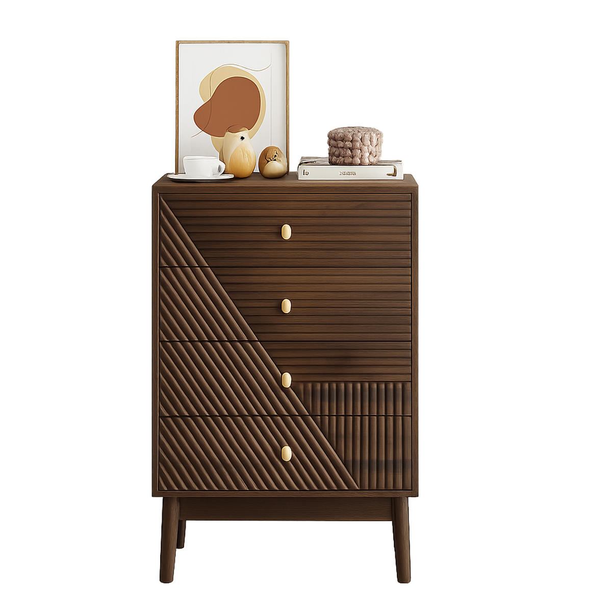 HIGHBOARD Eiche mit Rattanfronten und Schubladen - Braun, Holzwerkstoff (60/90/40cm) - Urban Meuble