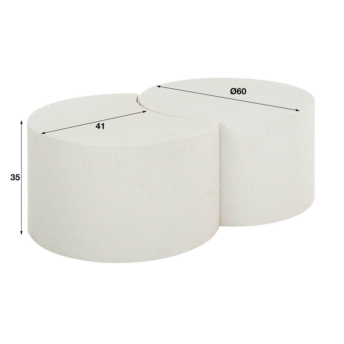 COUCHTISCH Moon Weiß 61/61/36 cm 2er-Set - Weiß, Stein (61/61/36cm) - Hoyz Collection