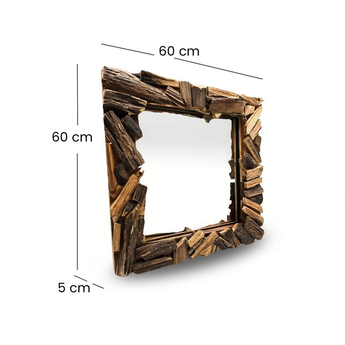 WANDSPIEGEL Patchwork 60x60 cm, Massivholz, quadratisch natur - Naturfarben, Holz (60/60/5cm) - CREEDWOOD