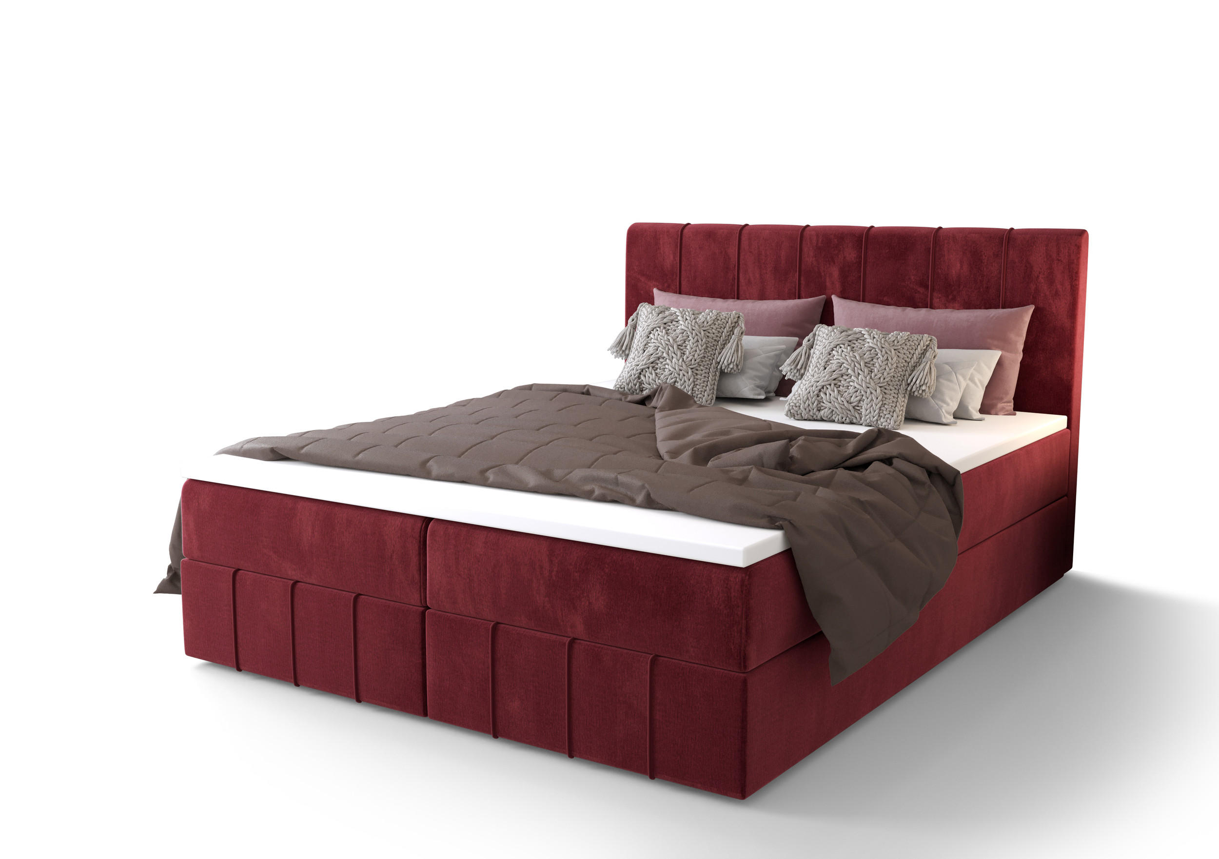BOXBETT BAHAMA 140x200, mit Matratze H3 und Topper, Monolith 59 - Rot, Holz/Kunststoff (140/200cm) - Bedante