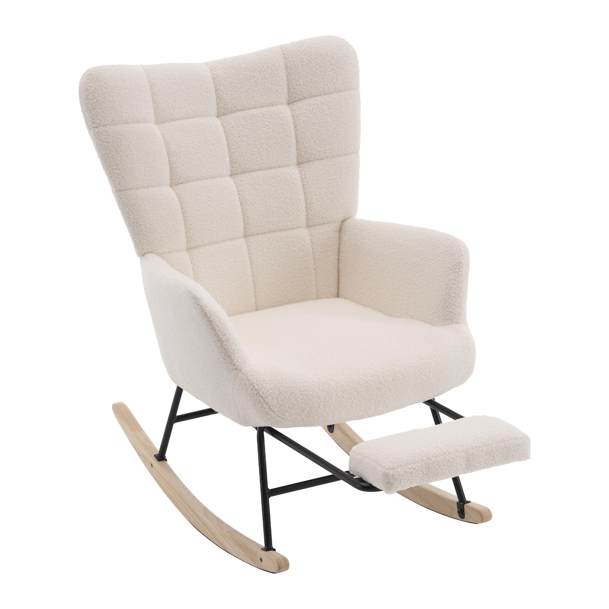 SCHAUKELSTUHL wohnzimmer mit Fußstütze und verdicktem Sitzkissen ,Bodenschutzleiste, beige - Beige, Holzwerkstoff/Textil (68/91/88cm) - STILVORA