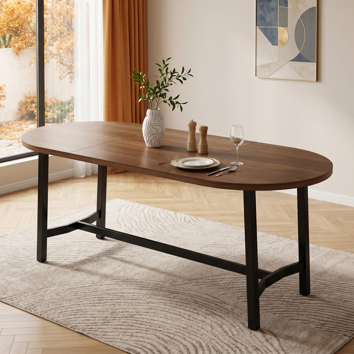 ESSTISCH 180x80cm Walnuss Abgerundete Ecken Eisenbeine - Walnussfarben, Metall (80/180/75cm) - FLIEKS