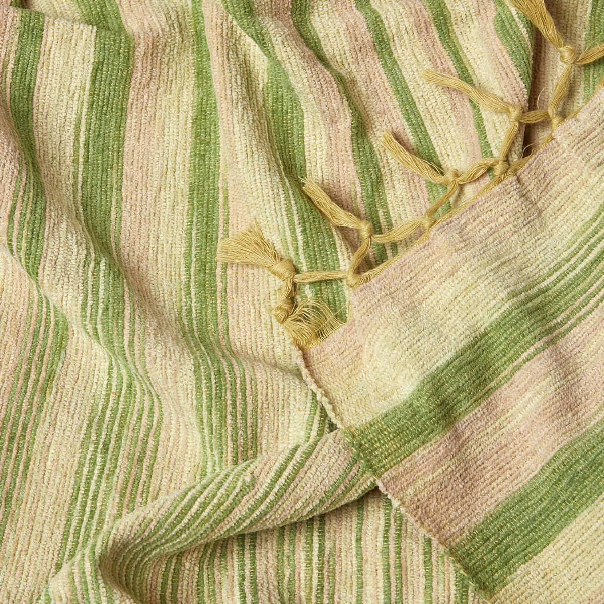 WOHNDECKE Chenille 150/200 cm, 100% Baumwolle gestreift - Grün, Textil (150/200cm) - Homescapes