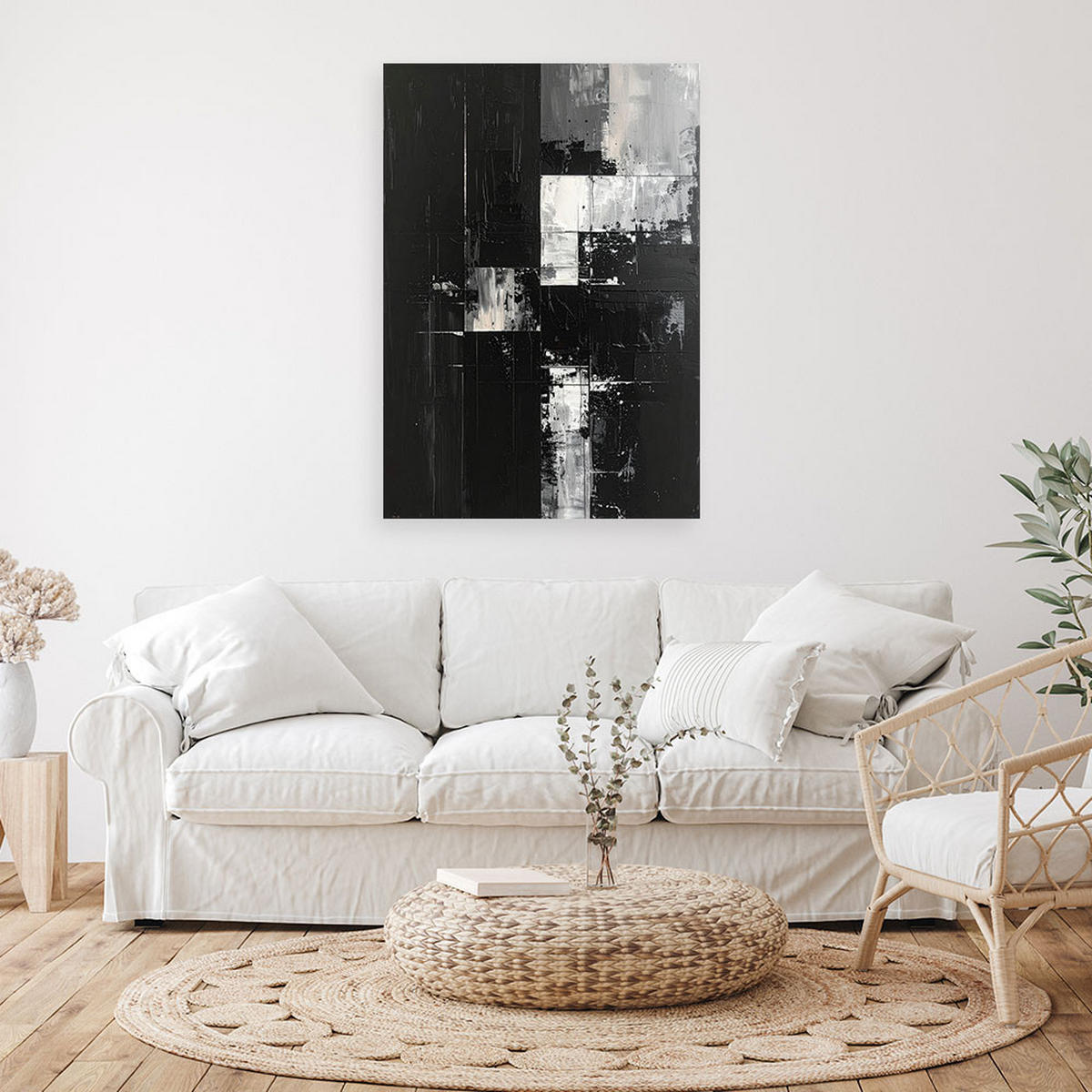 WANDBILD, Dunkle Abstraktion in Schwarz und Grau mit malerischer Textur - Schwarz, Textil (70/100cm) - Feeby
