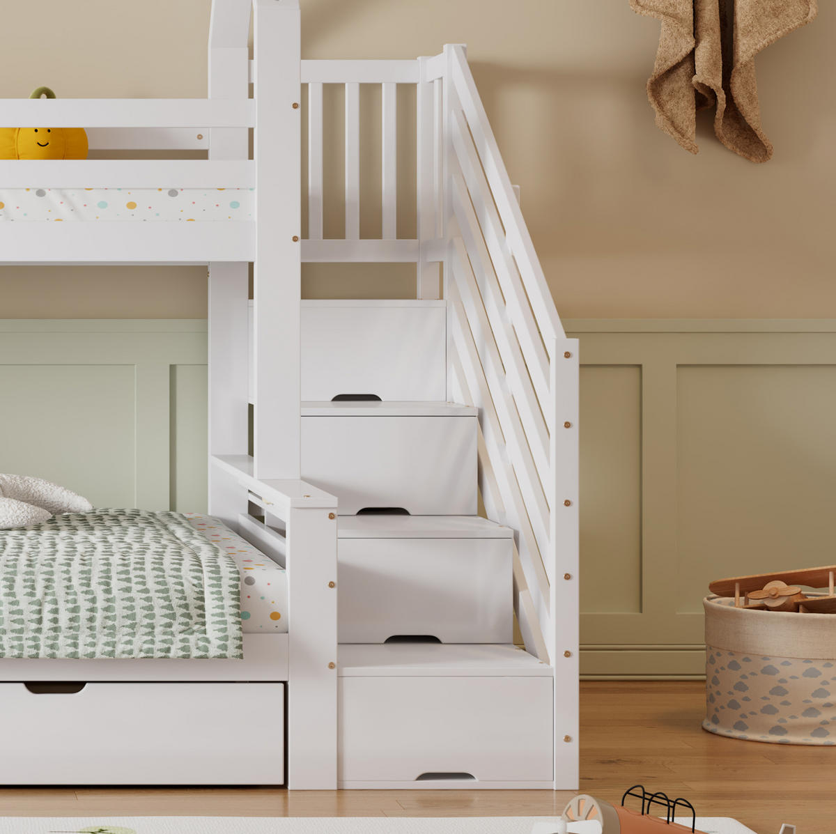 ETAGENBETT Kinderbett mit Treppenschrank, 2 Schubladen, Weiß, 90/200 cm & 140/200 cm - Weiß, Holz (140/200cm) - MIVRAY