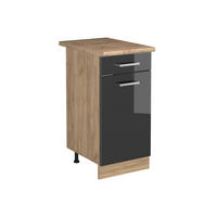 DULAP DE BAZĂ DE BUCĂTĂRIE R-Line, Antracit lucios ridicat/Stejar auriu, 40 cm стільниця Золотий дуб - stejar miere/negru cu luciu intens, compozit lemnos (40/81.6/60cm) - Vicco