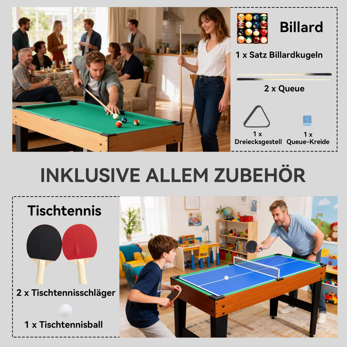 MULTISPIELTISCH 5-in-1 DE-10821 53 Zubehörteile Walnuss - Walnussfarben, Holzwerkstoff (108/134cm) - ComfortXL