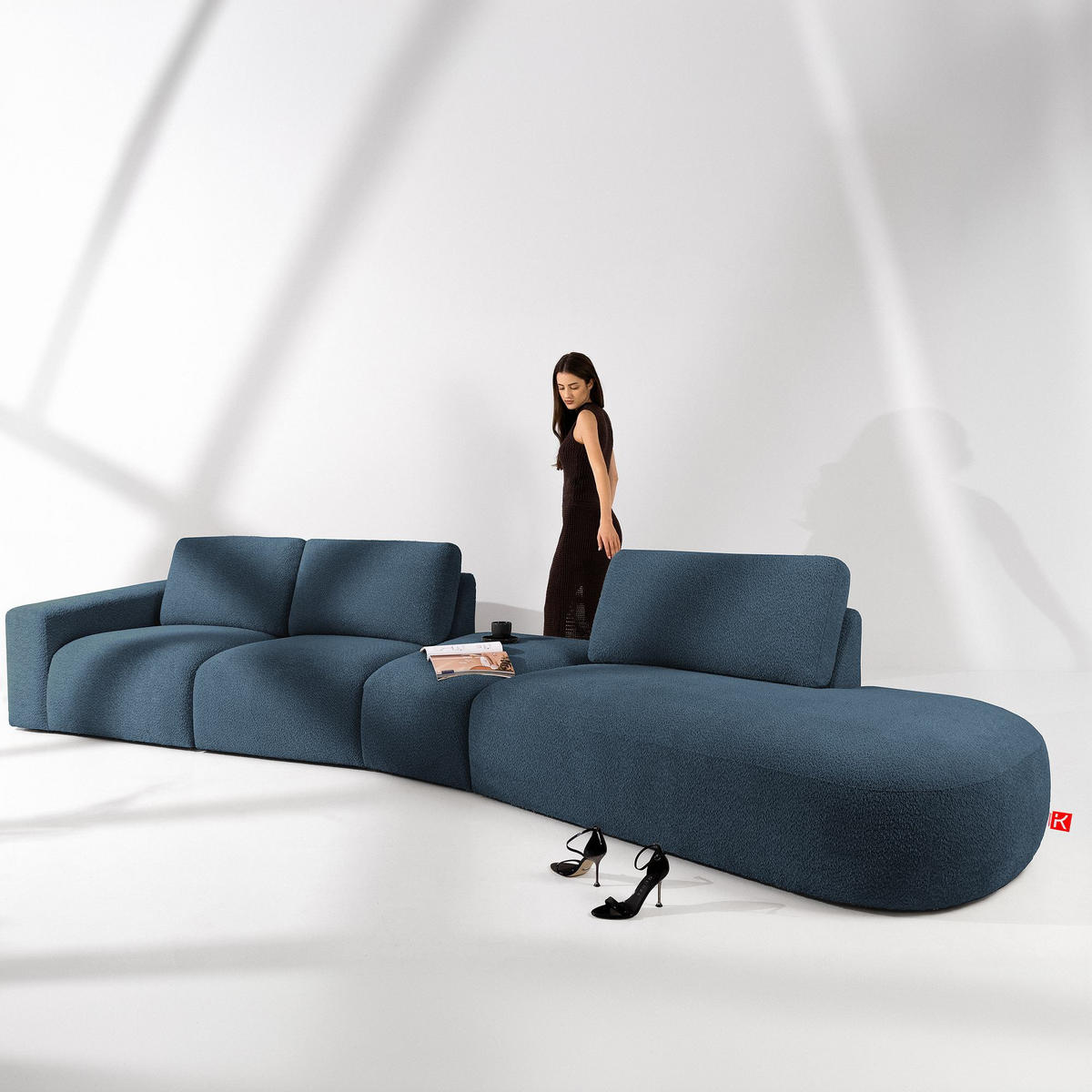 5-SITZER ECKSOFA ZUCCO Boucle rechts, Nachtblau - Dunkelblau, Textil (430/84/105cm) - KONSIMO®