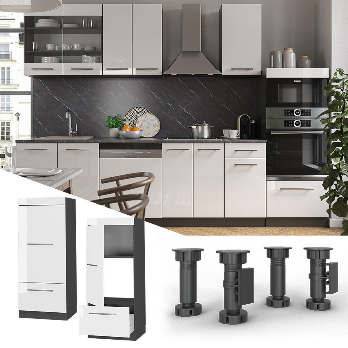 MIKROWELLENSCHRANK Fame-Line Weiß Hochglanz 60 cm - Weiß Hochglanz/Anthrazit, Holzwerkstoff (60/153.6/58.1cm) - Vicco